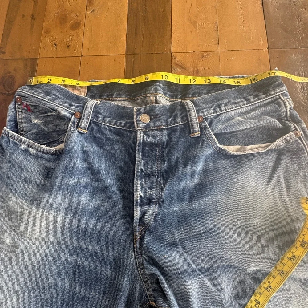 Vtg POLO Ralph Lauren Mens 36x32 Distressed Straight Leg Jeans Button Fly Grunge